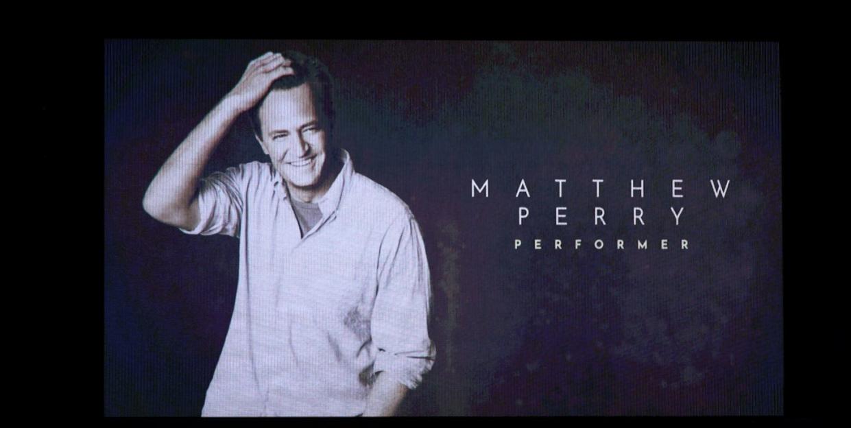 emmys pay tribute to actor matthew perry and show his image on a screen