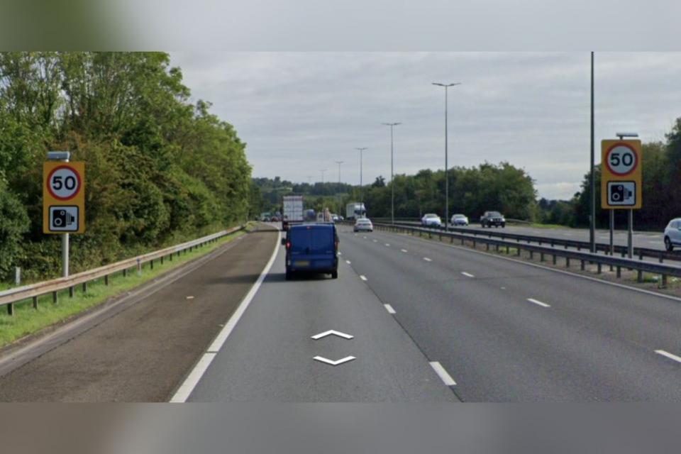 South Wales Argus: 50mph speed limit signs along the M4 near Newport
