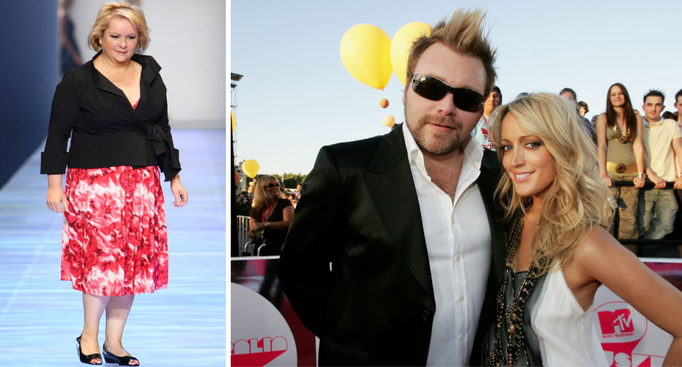 Magda Szubanski on the catwalk in 2009 and Kyle and Jackie O at an MTV event