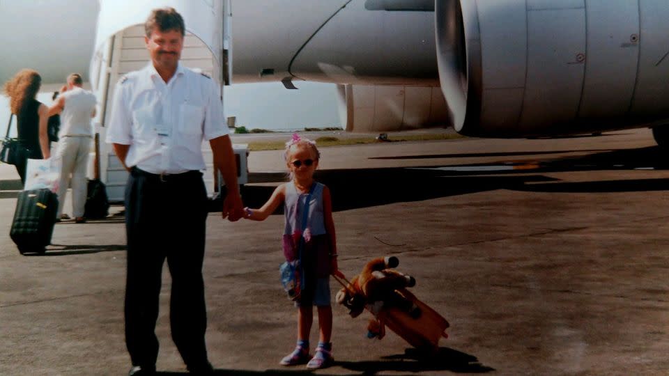 Here's a young Fila pictured with her pilot father. She says she loved air travel from an early age. - Courtesy Gloria Fila