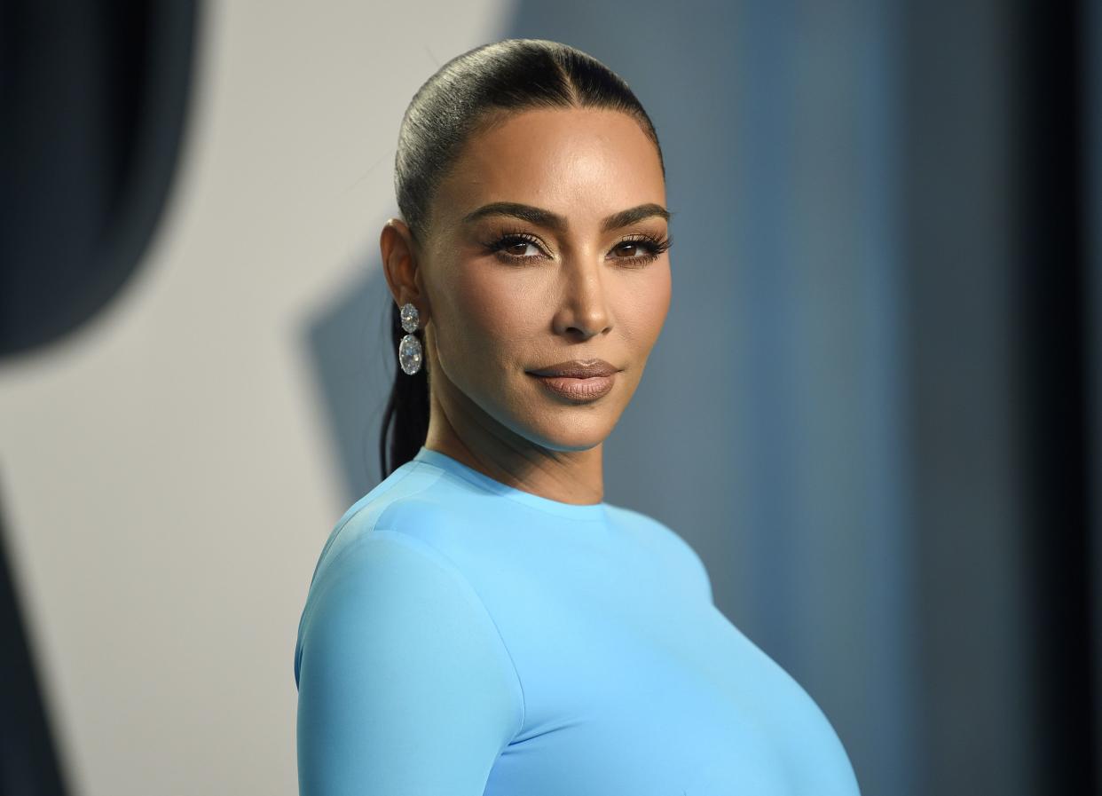 Kim Kardashian appears at the Vanity Fair Oscar Party in Beverly Hills, Calif., on March 27, 2022. 