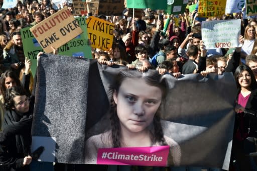 Thunberg's activism has inspired people around the world, including these demonstrators in Rome