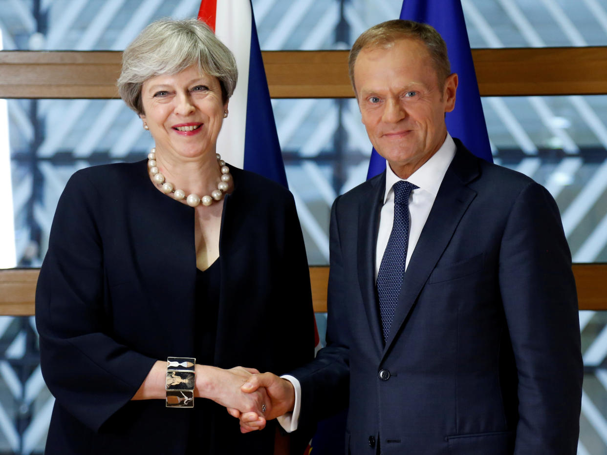 Prime Minister Theresa May and European Council President Donald Tusk pose during an EU leaders summit in Brussels: REUTERS/Francois Lenoir