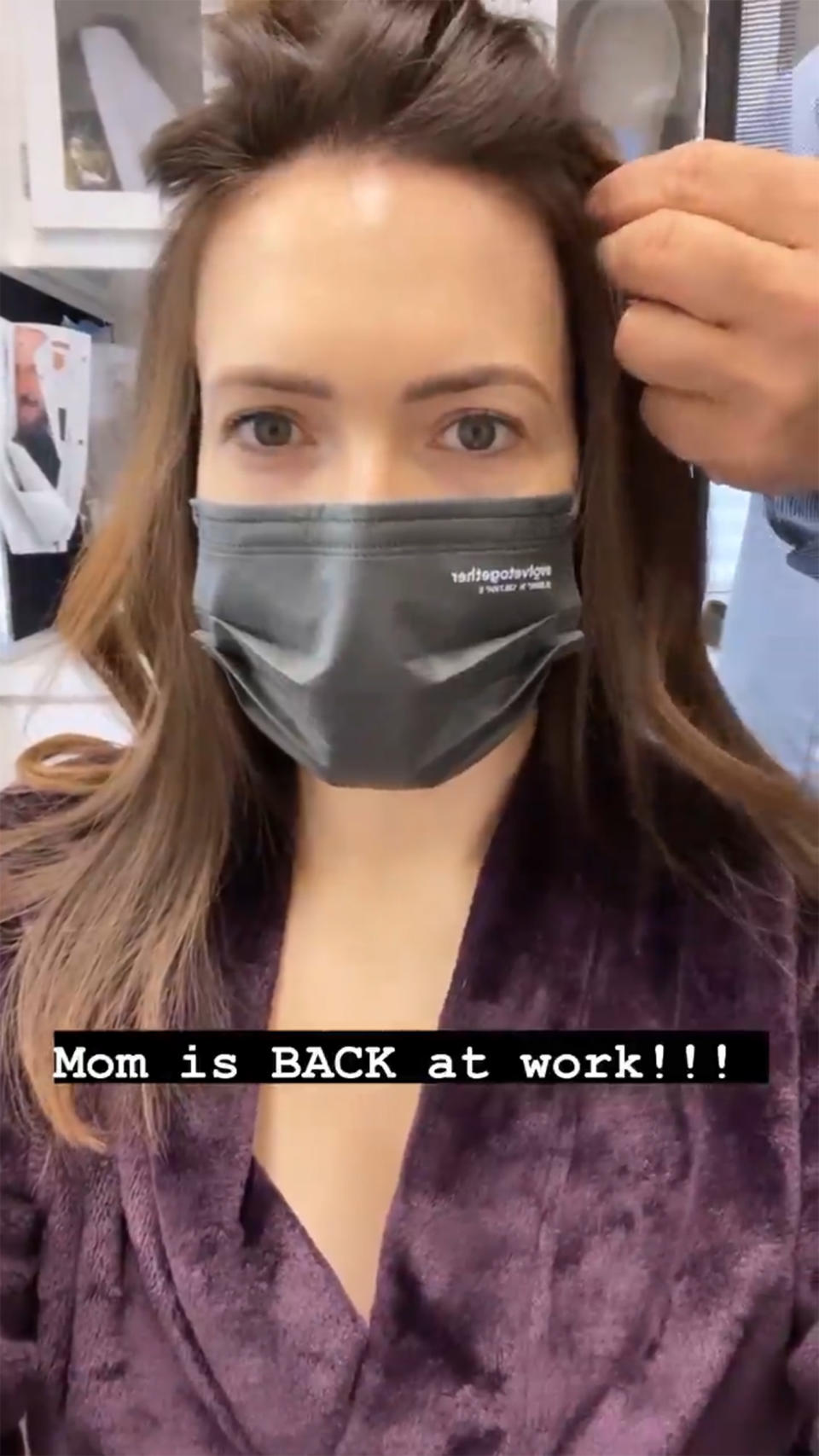 A masked Moore is resuming her role as Rebecca, the matriarch of the Pearson family. (mandymooremm / Instagram)