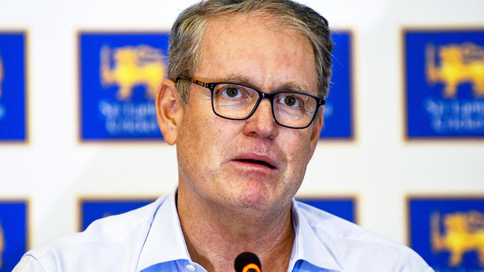 Tom Moody, pictured here speaking to reporters during a press conference in Sri Lanka in 2021.