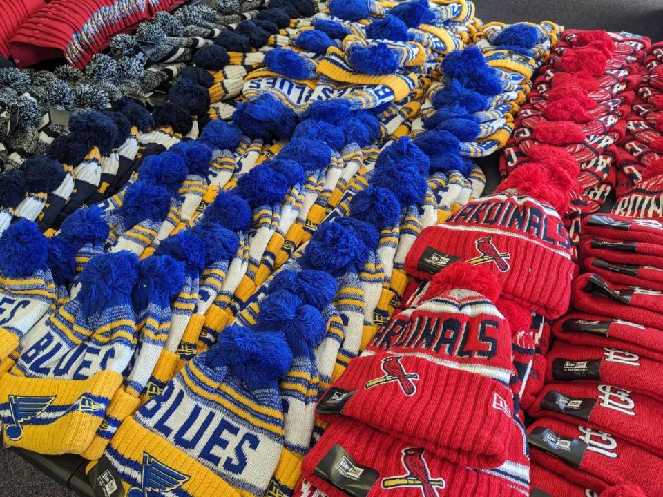 St. Louis Blues and Cardinals hats at Planet Overstock