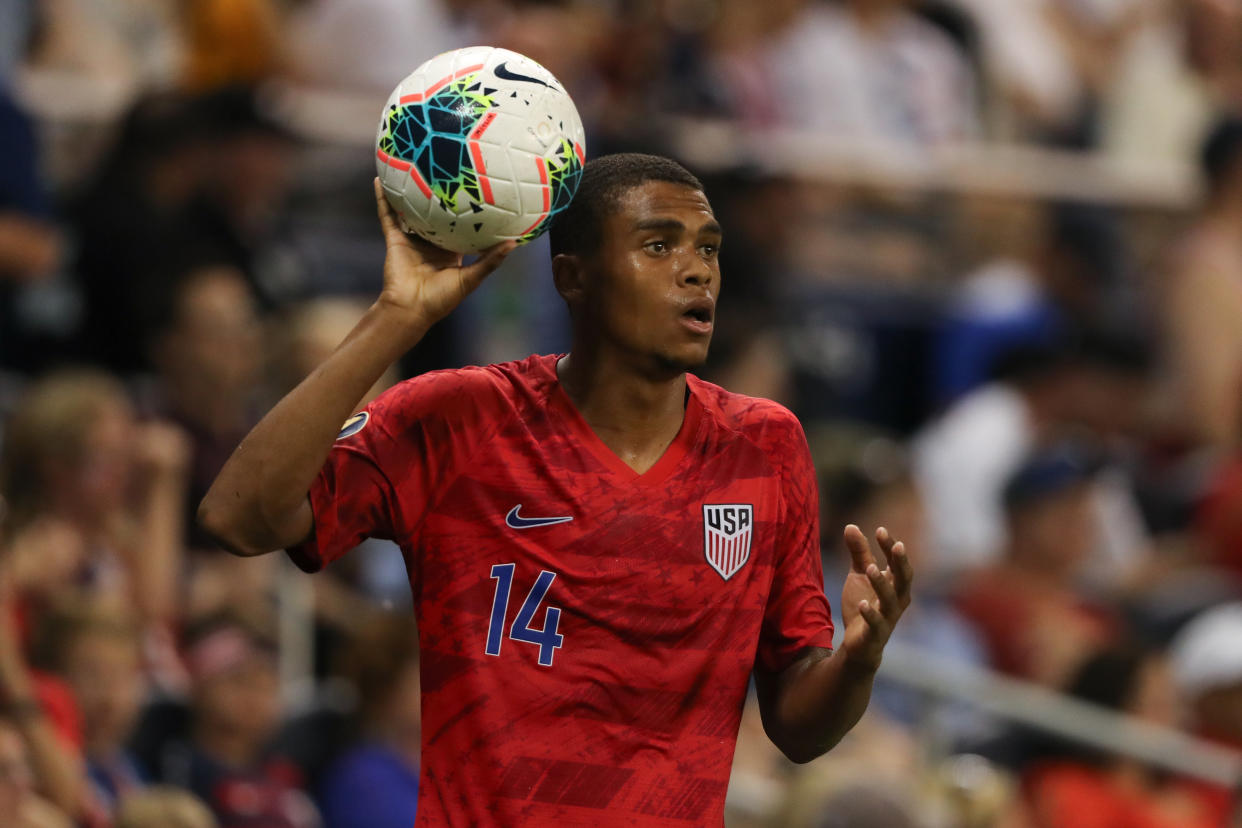KANSAS CITY, KS - JUNE 26: Reggie Cannon of USA during the Group D 2019 CONCACAF Gold Cup match between Panama v United States of America at Children's Mercy Park on June 26, 2019 in Kansas City, Kansas. (Photo by Matthew Ashton - AMA/Getty Images)