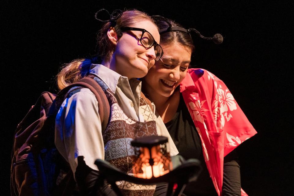 Shaina Parks, left, and Hannah-Nicole Park appear in Saint Mary’s College’s Storytellers Ensemble's original production “By Campfire & Candlelight: Stories to Spark Imagination,” which has public performances March 31 and April 2, 2023, in The Little Theatre at the Moreau Center for the Arts on campus.