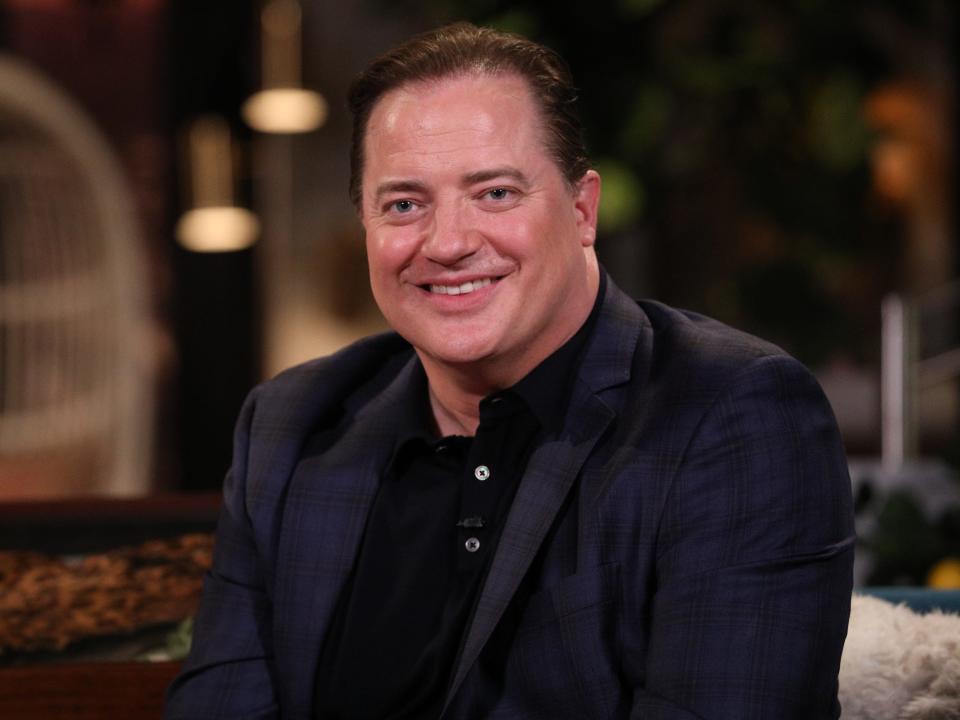 Brendan Fraser on Busy Philipps' show "Busy Tonight" in 2019.