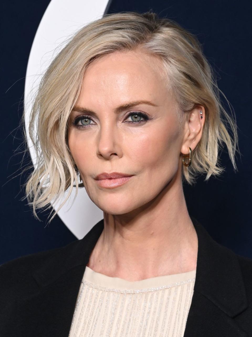 Charlize Theron wears her hair in an asymmetrical bob