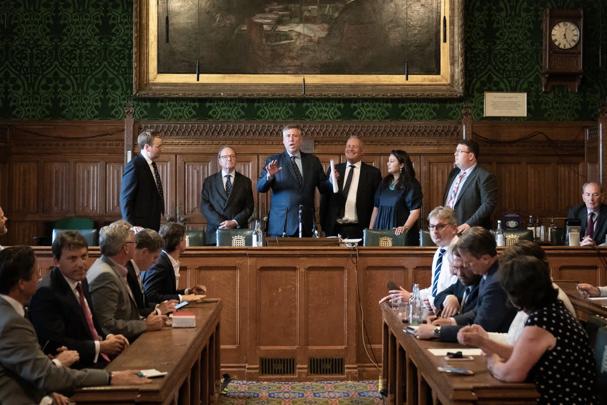 Sir Graham Brady (3rd from left) chairman of the 1922 Committee, announces the results of the first ballot round in the Conservative Party leadership contest, in the Houses of Parliament, London. Any candidate who fails to get at least 30 votes from MPs is expected to drop out. Picture date: Wednesday July 13, 2022. (PA Wire)