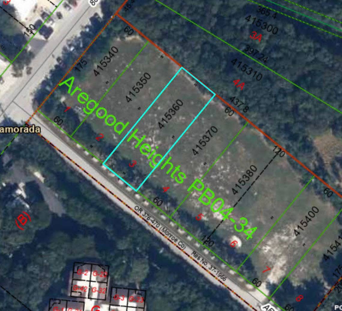 An aerial photograph on the Monroe County Property Appraiser’s website shows the eight residential lots where a state police base camp was built on Plantation Key in the Village of Islamorada in the Florida Keys.