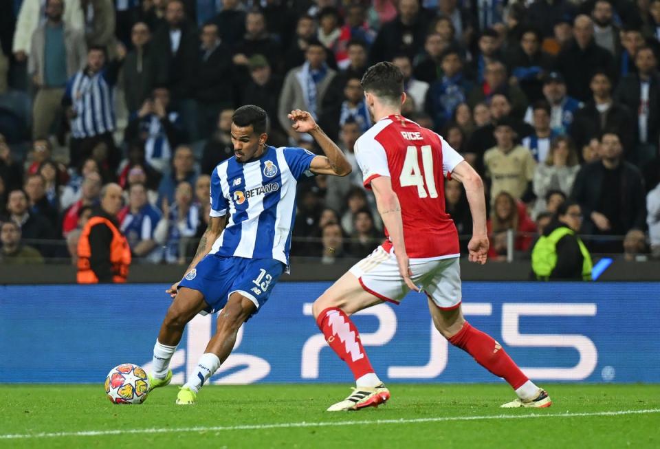 This is how you do it: Galeno curls home a 94th-minute winner to settle a game in which Arsenal failed to muster a single shot on target (Getty Images)