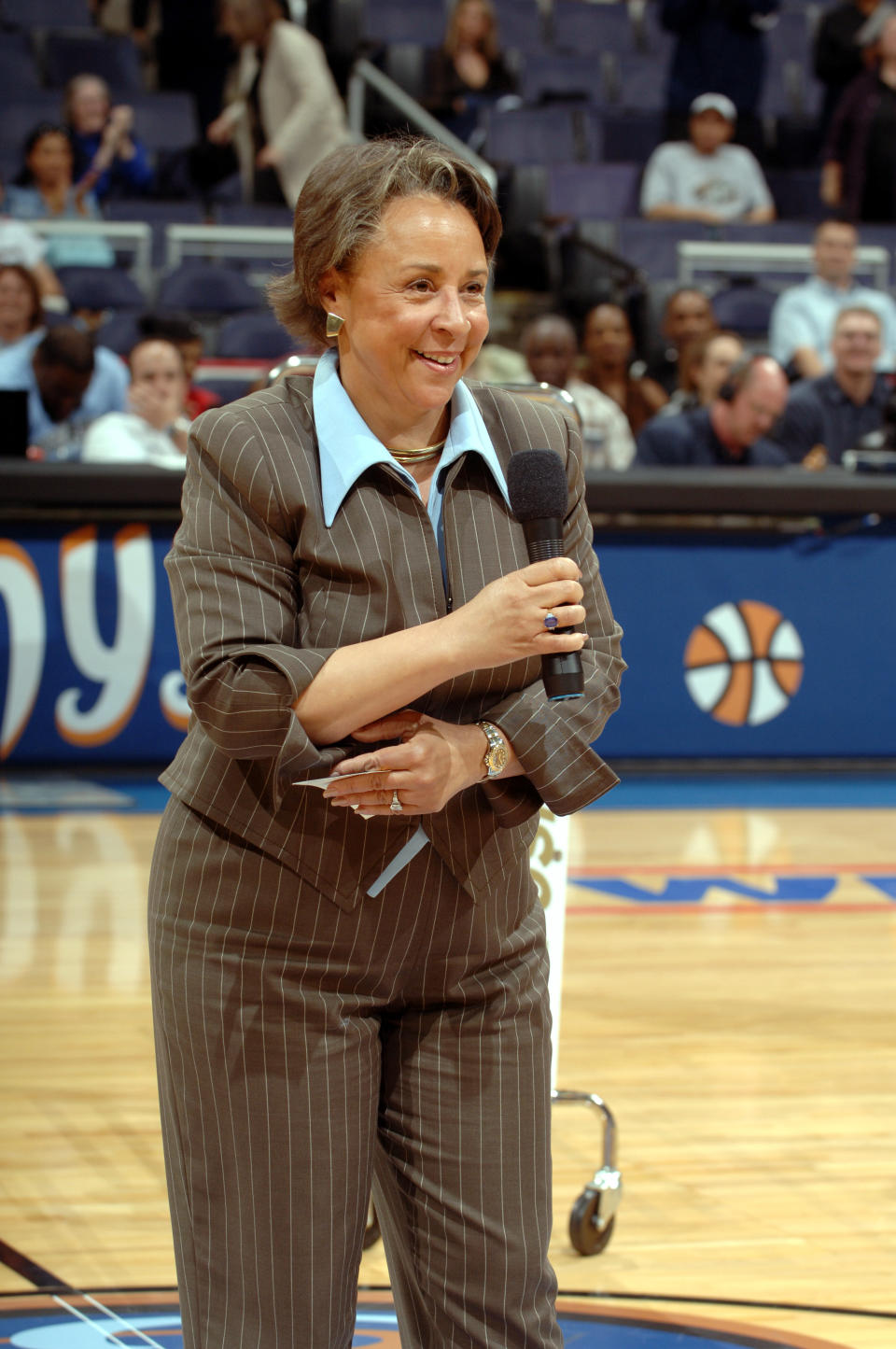 <p>2001 – SHEILA JOHNSON – BUSINESS – First African-American female billionaire. — Sheila Johnson, owner and president of the Washington Mystics, address fans before the start of a WNBA game against the Los Angeles Sparks on May 26, 2005 at the MCI Center in Washington, D.C. (Mitchell Layton/NBAE via Getty Images) </p>