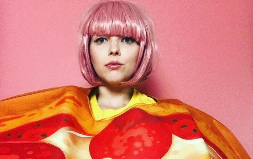 Amelia Bayler, who dresses as a slice of pizza for her ode to food manufacturer Dr Oetker