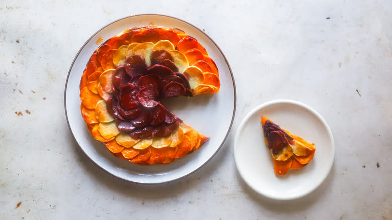 Colorful root vegetable tart