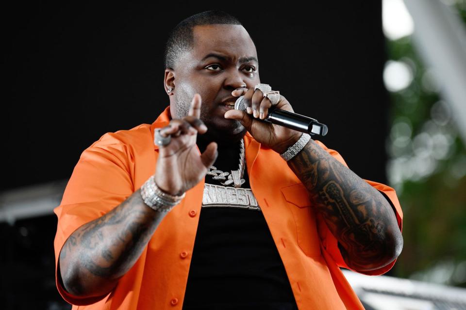 <p>Jason Koerner/Getty</p> Sean Kingston performs onstage as TLC & Shaggy