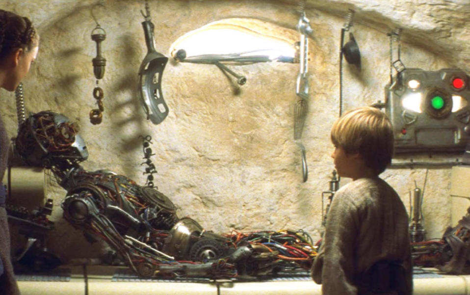 <p>You can practically see the bare minimum thought process that went into shoe-horning C3PO into 'The Phantom Menace’. “Maybe… maybe Anakin made him?” pitches George to the writers’ room. The whole table nods, while inside they all scream 'BUT THAT MAKES NO SEEEEENSE’.</p>