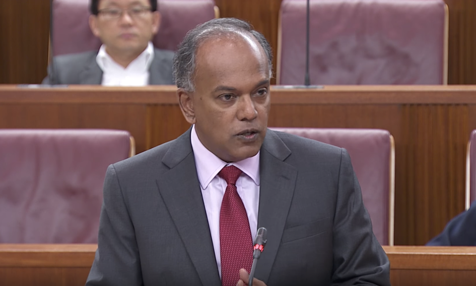 Home Affairs and Law Minister K. Shanmugam addresses Parliament in a file photo. (Photo: Screengrab)