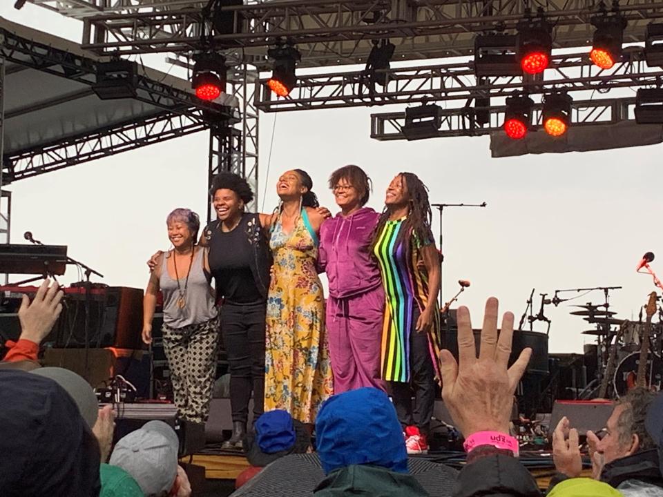 Allison Russell and her band take one last bow after a rousing set at the XPoNential Music Festival on Sunday, Sept. 24, 2023, in Camden, New Jersey.