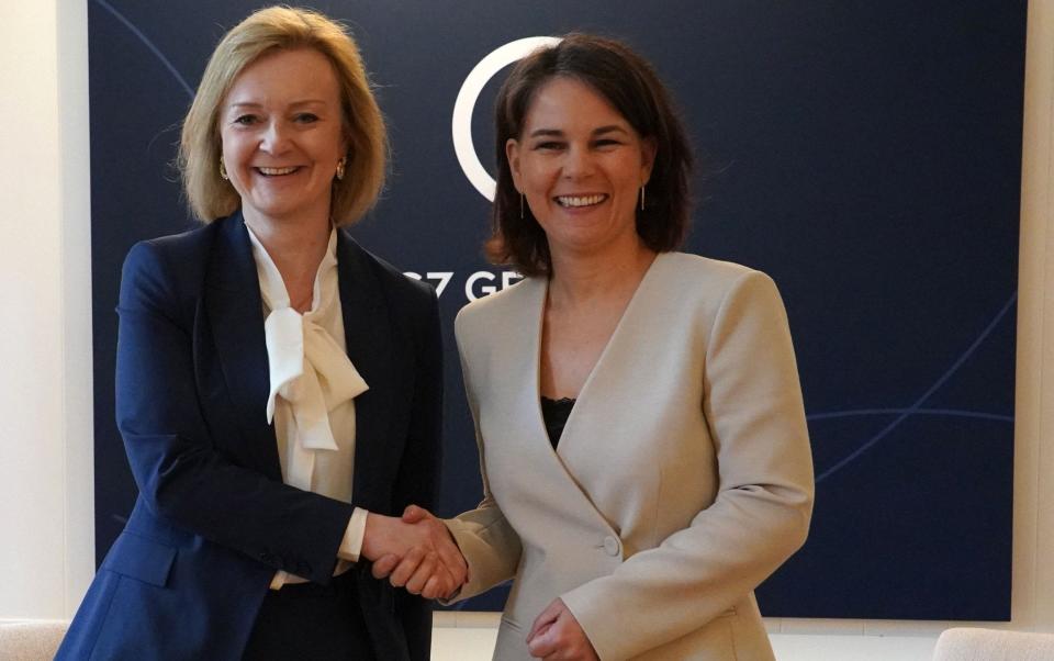 Truss with German Foreign Minister Annalena Baerbock at the G7 Foreign Ministers meeting in Wangels, Germany, earlier this month - AFP