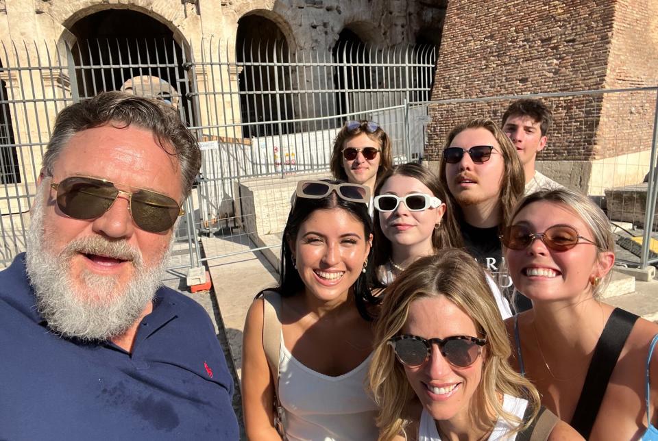 Russell Crowe and Britney Thierot with his kids