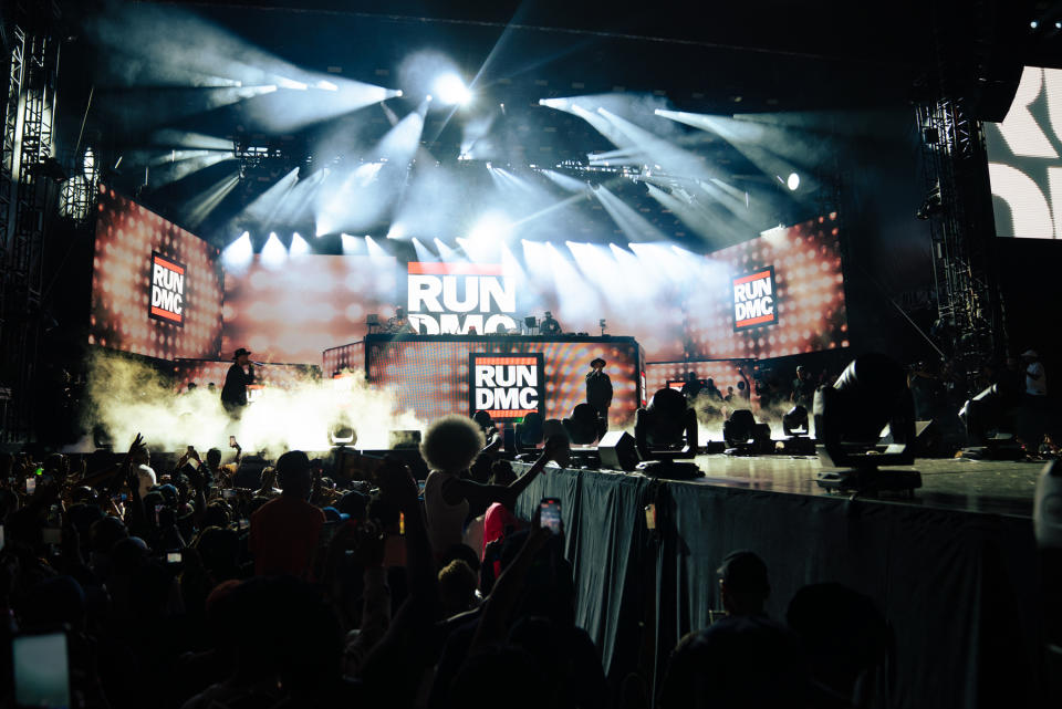 Run-D.M.C. perform at Yankee Stadium for the 50th anniversary of hip-hop.