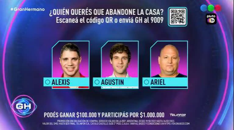 Placa de nominados para el lunes: Alexis, Agustín y Ariel