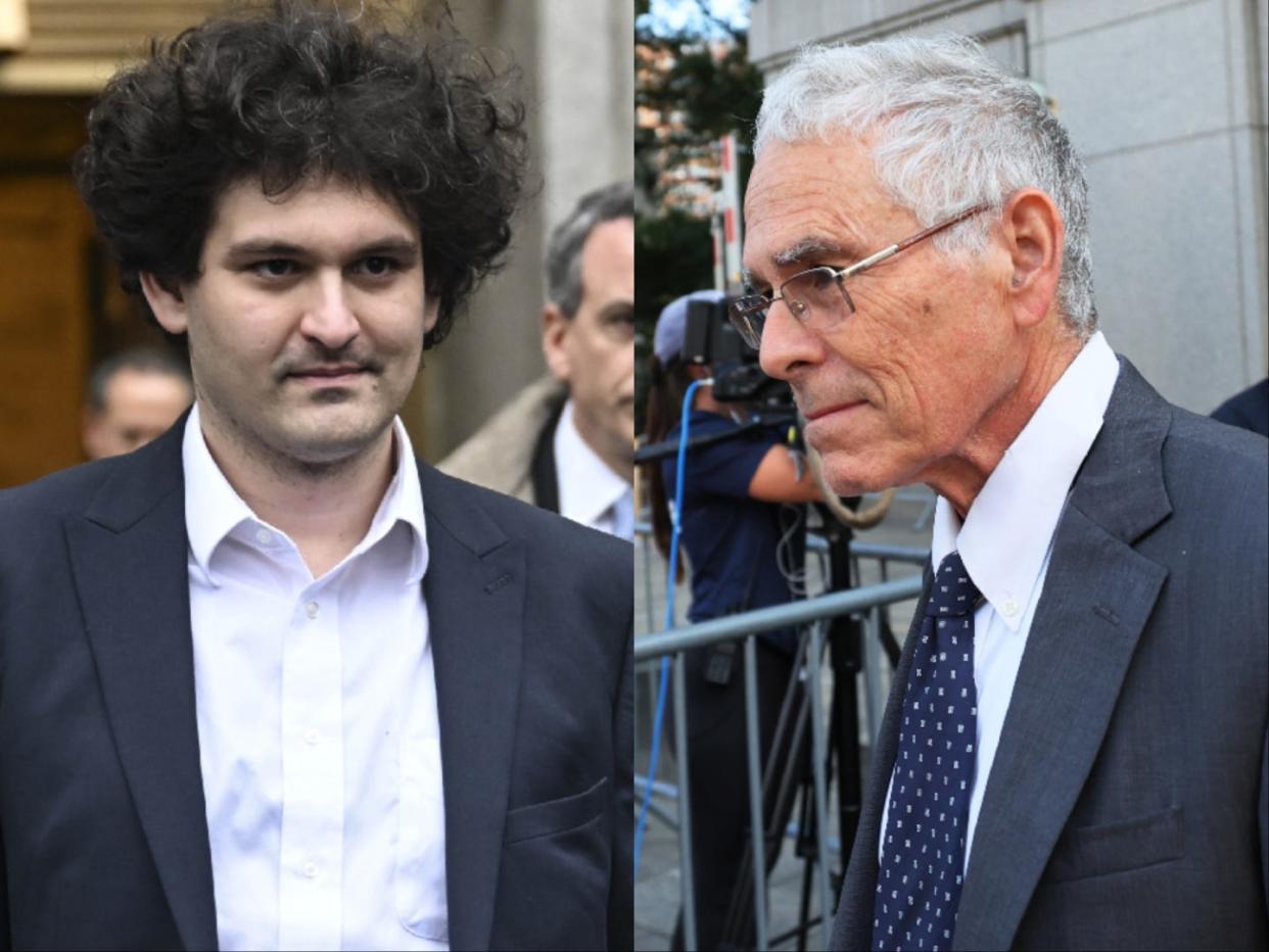 A composite image of Sam Bankman-Fried and his father Joseph Bankman, both pictured leaving the Manhattan Federal Court.