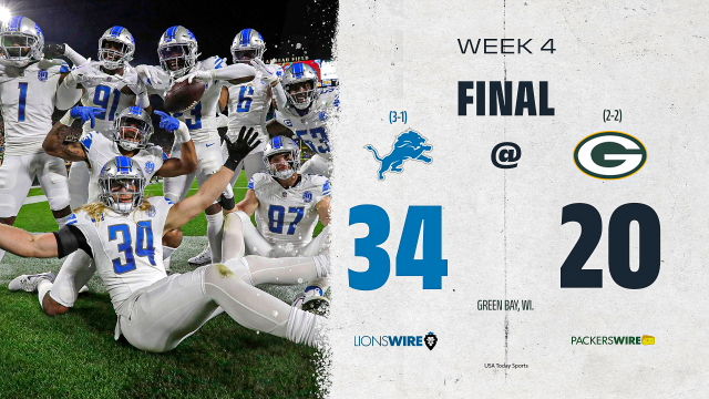 Detroit Lions 34 vs 20 Green Bay Packers summary, stats, score and