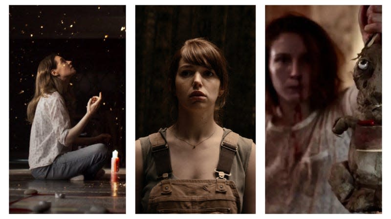 From left: A Dark Song (Samson Films/IFC Midnight), The Hole In The Ground (A24), and Caveat (Shudder)