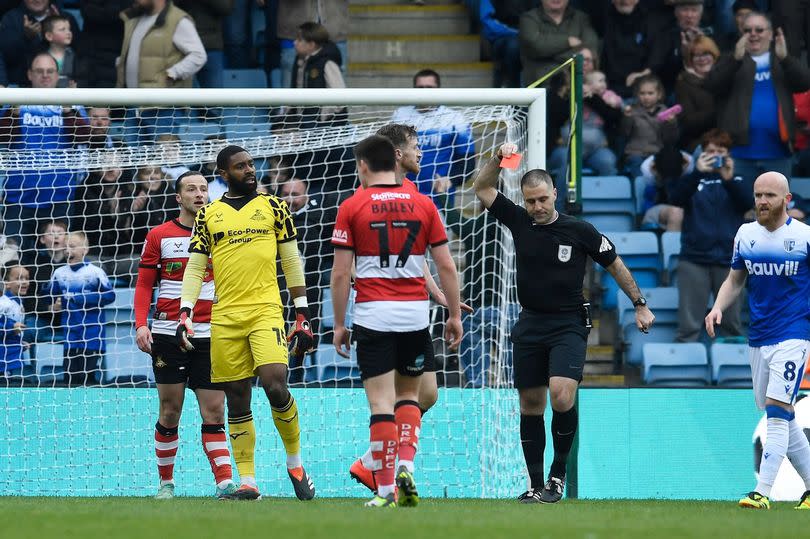 Thimothee Lo-Tutala was sent off by referee Alex Chilowicz at Gillingham -Credit:Alan Walter/REX/Shutterstock