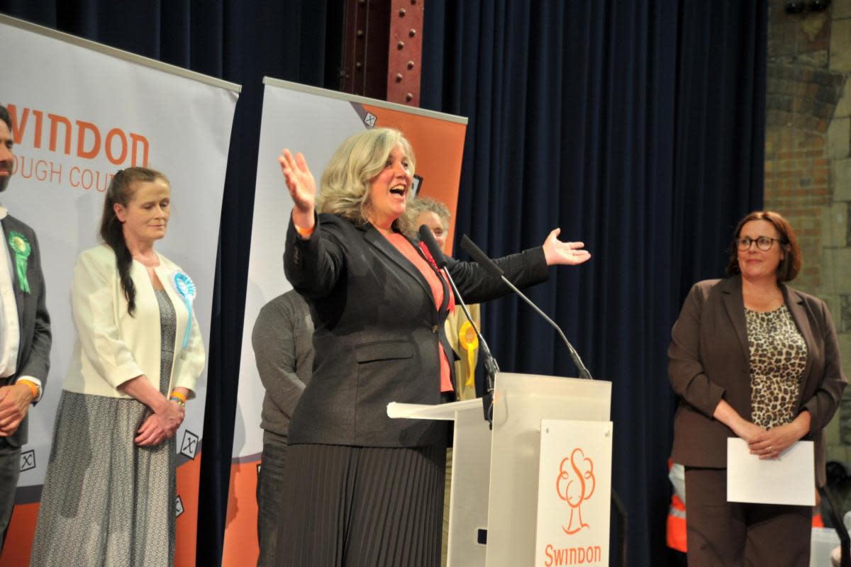 Heidi Aleaxnder accepts cheers as she wins Swindon South <i>(Image: Dave Cox)</i>