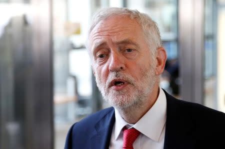 Britain's opposition Labour Party leader Jeremy Corbyn talks to the media after meeting European Union's chief Brexit negotiator Michel Barnier (not pictured) at the EU Commission headquarters in Brussels, Belgium July 13, 2017. REUTERS/Francois Lenoir/Files