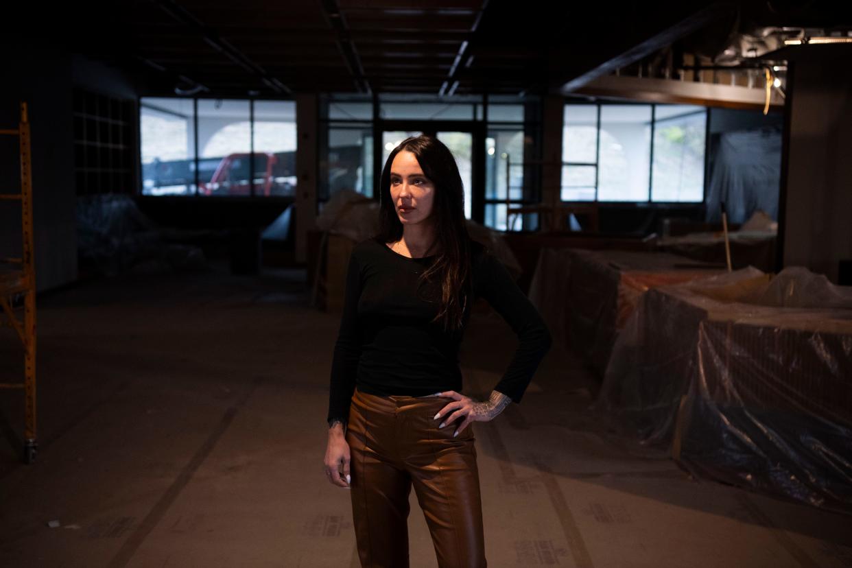 Alexis Soler, entrepreneur and bartender, stands in the lobby and bar area that is under construction at Drift Hotel in Nashville, Tenn., Wednesday, Dec. 20, 2023.