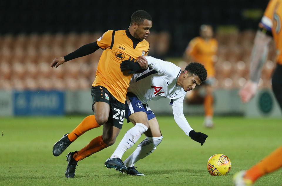 Edwards in action: The Checkatrade Trophy match between Barnet and Tottenham Hotspur U23