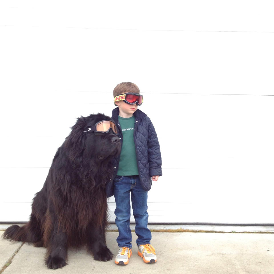 Which way to the black diamonds? Max and Julian prepare for snow. (Photo: Stasha Becker/Rex Features)