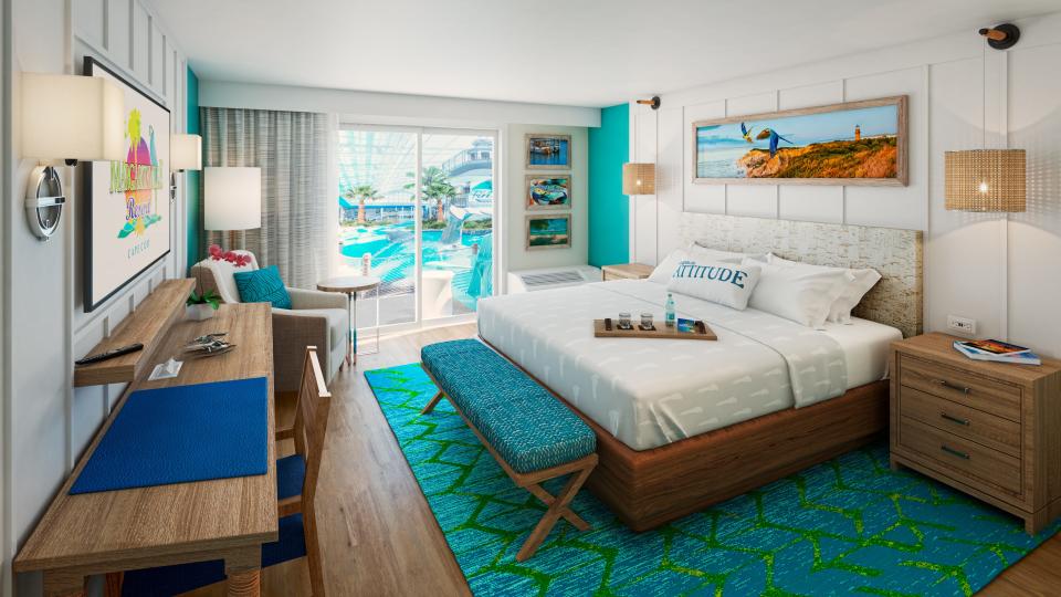 A rendering of a guest room at the Margaritaville resort planned for the property now home to the Cape Codder Resort and Spa in Hyannis.