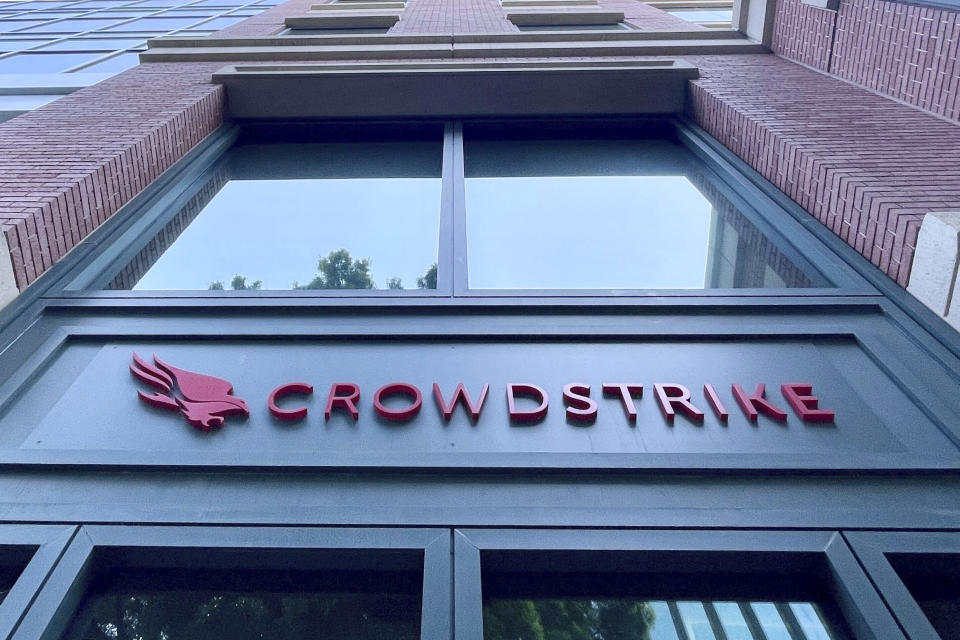 A Crowdstrike office is shown in Sunnyvale, Calif., on Friday, July 19, 2024. An overnight outage was blamed on a software update that cybersecurity firm CrowdStrike sent to Microsoft computers of its corporate customers including many airlines. (AP Photo/Haven Daley)