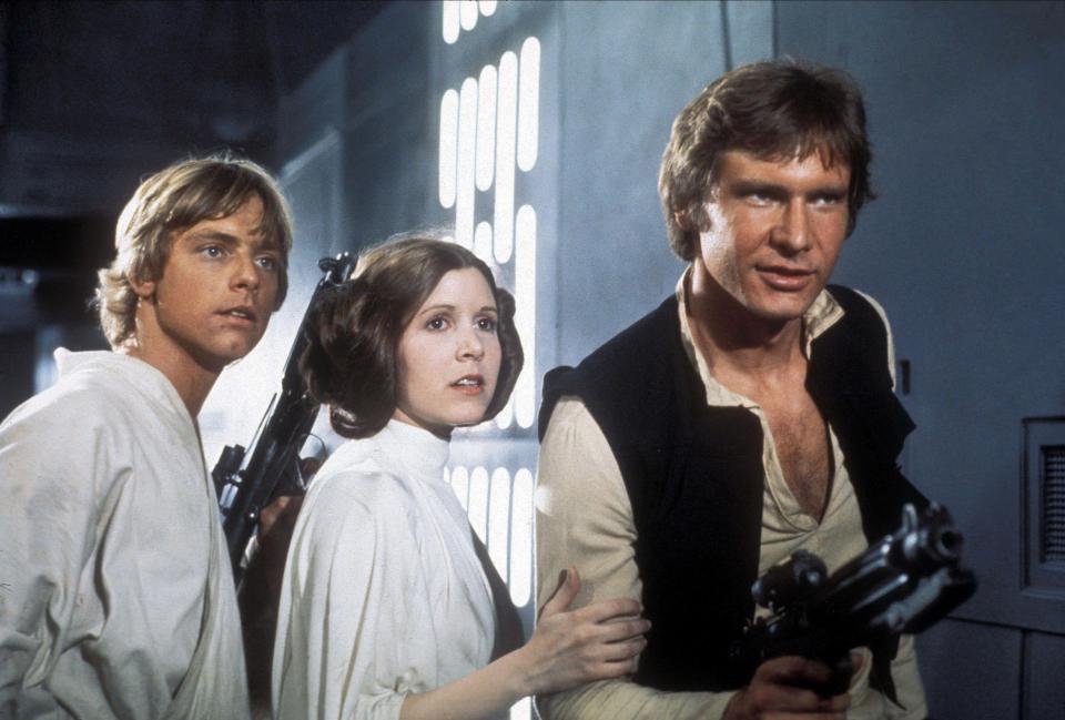 Star Wars  Star Wars Episode IV : A New Hope  Mark Hamill, Carrie Fisher & Harrison Ford  Luke Skywalker, Princess Leia, Han Solo