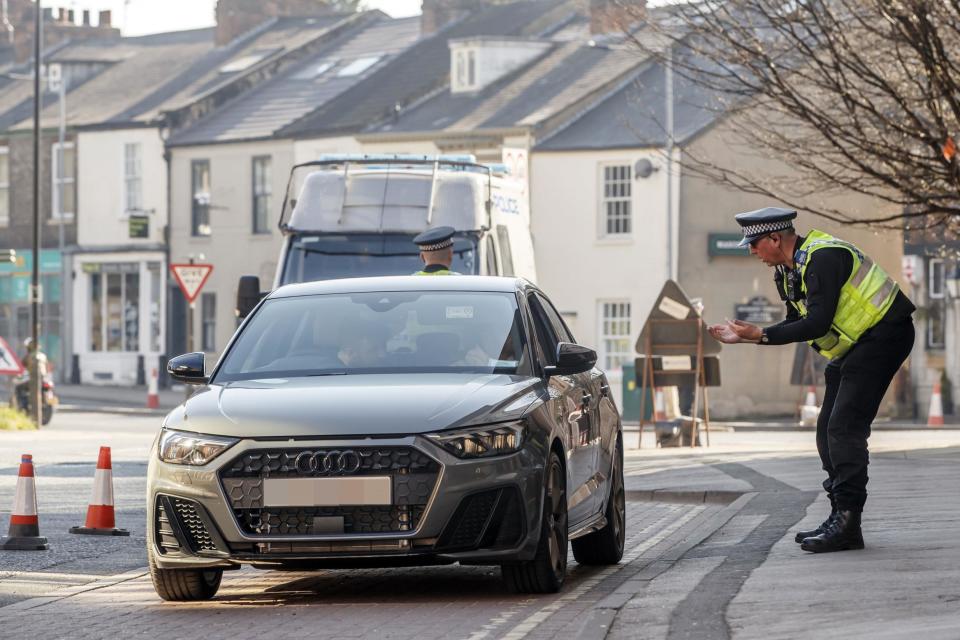 Police at a vehicle checkpoint in York amid the coronavirus lockdown: PA