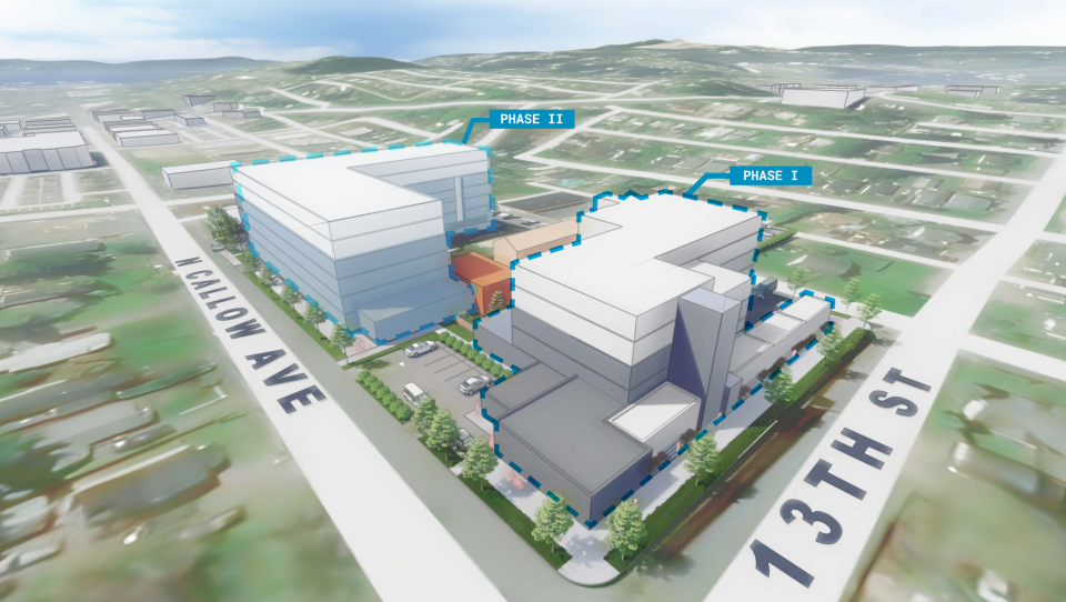 A "massing" rendering depicts the approximate dimensions of St. Vincent de Paul's two-phase redevelopment project on Callow Avenue and 13th street.