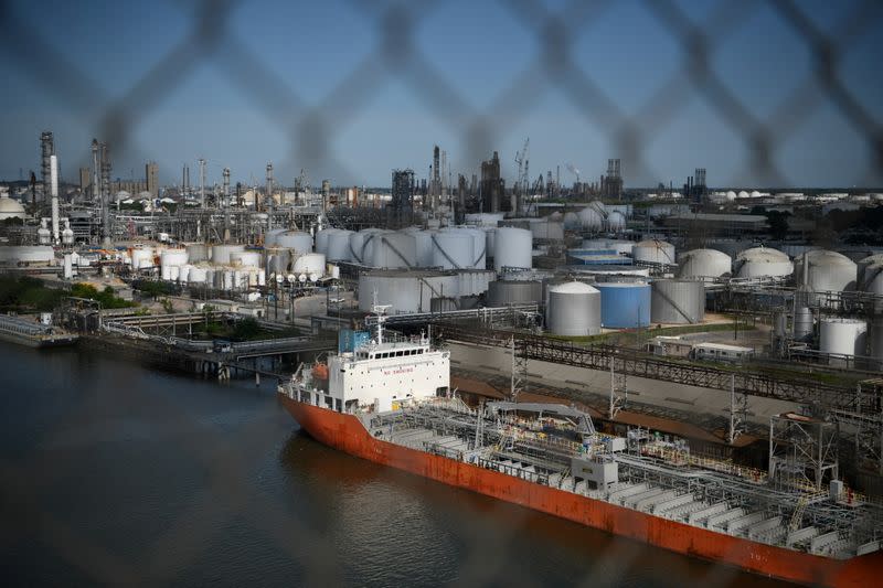 FILE PHOTO: The Houston Ship Channel and adjacent refineries, part of the Port of Houston, are seen in Houston