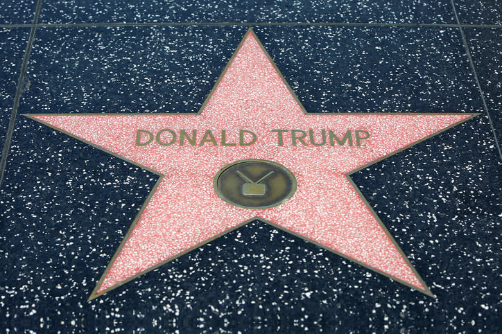 Donald Trump’s Hollywood Star on the Walk of Fame in Los Angeles, California.