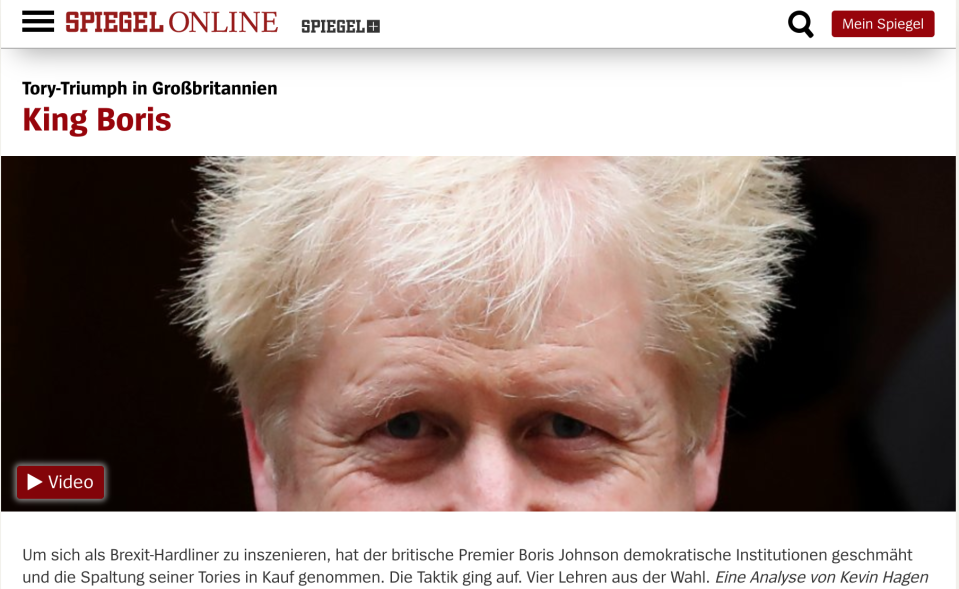 Leading German political magazine Der Spiegel's "King Boris" front page. Credit: Der Spiegel