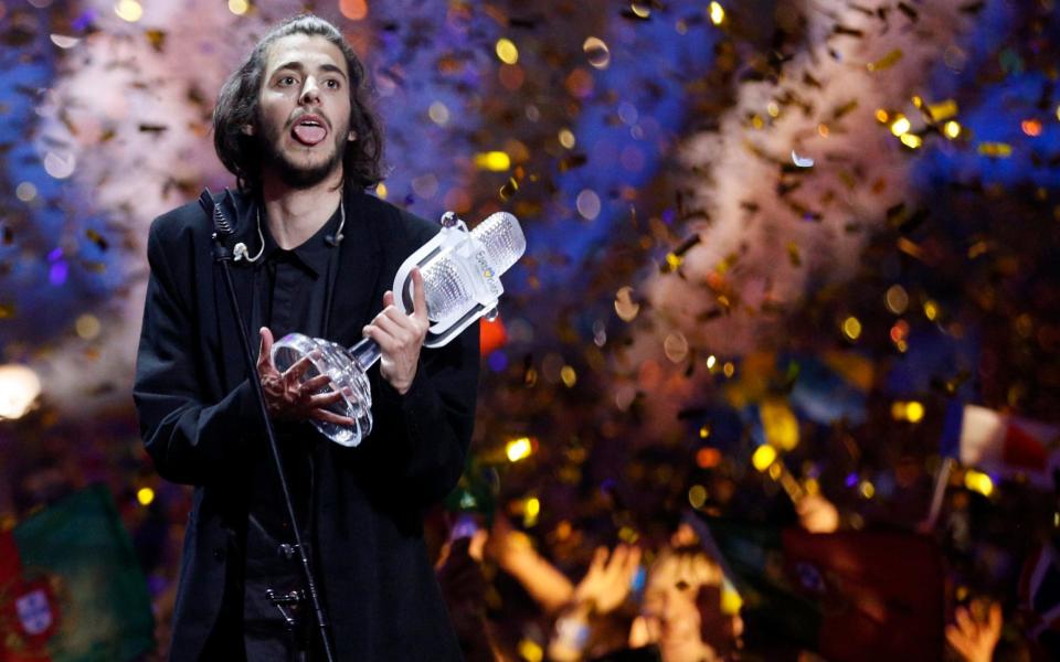 Eurovision winner Salvador Sobral with his trophy - Credit: EPA