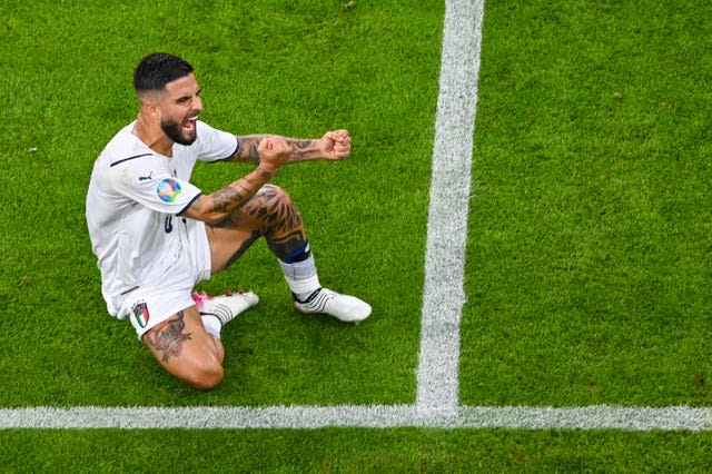 Lorenzo Insigne celebrates scoring against Belgium