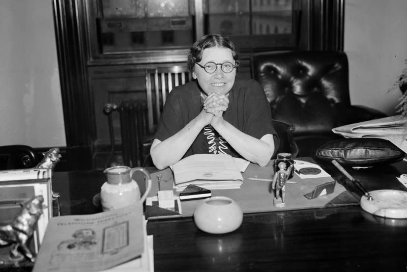 On January 12, 1932, Hattie Caraway, D-Ark., pictured in 1936, became the first woman elected to serve a full term as a United States senator. File Photo by Library of Congress/UPI