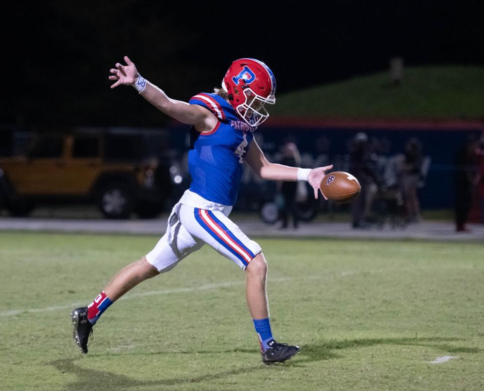 Riece Griffith (4) punts the ball during the West Florida vs Pace football game at Pace High School on Friday, Sept. 9, 2022.