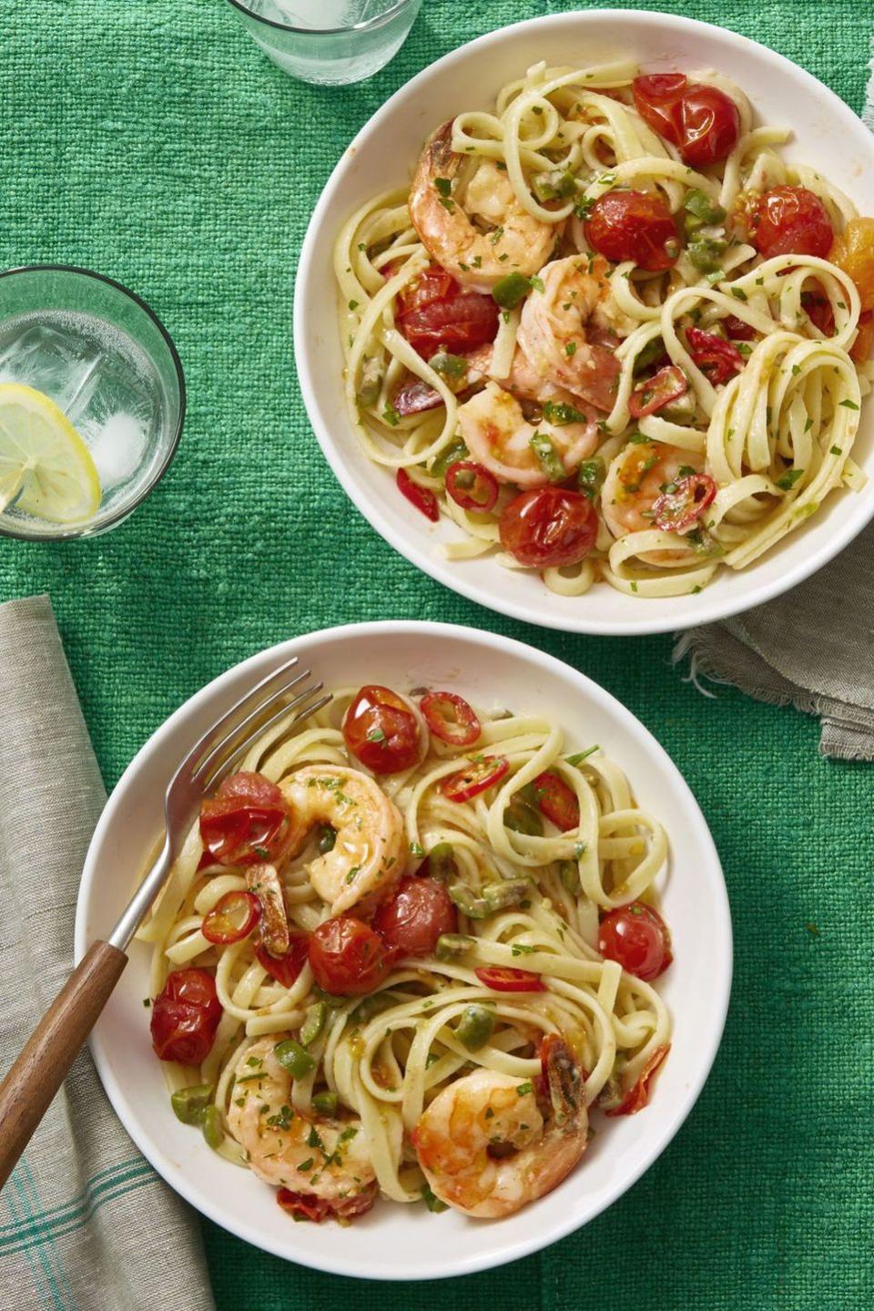 <p>Add some Mediterranean flare to your weekly meal rotation with this robustly flavored dish.</p><p><em><a href="https://www.womansday.com/food-recipes/food-drinks/recipes/a60706/shrimp-puttanesca-recipe/" rel="nofollow noopener" target="_blank" data-ylk="slk:Get the Shrimp Puttanesca recipe.;elm:context_link;itc:0;sec:content-canvas" class="link ">Get the Shrimp Puttanesca recipe.</a></em></p>